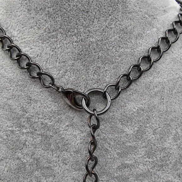 Chandelier Necklace with Blackened Metal, Faux Gray Pearls & Beads - 16" - 19" - Picture 7 of 7